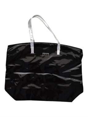 Jimmy Choo Parfume Black Faux Leather Tote with Silver Straps